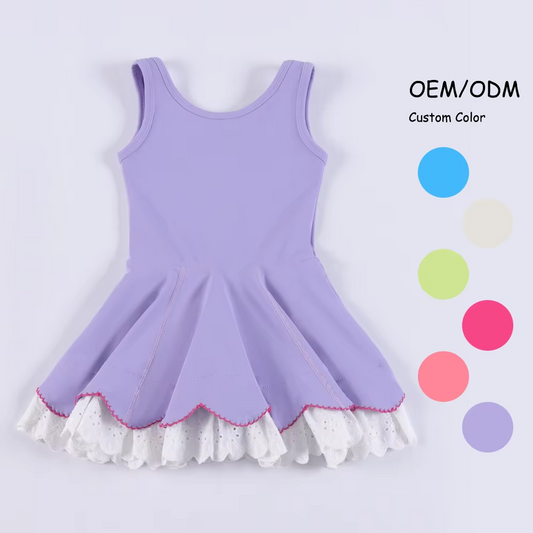 GSD2685 Baby Girls Hot lavender Sleeveless Yoga Dress With Lace Ruffle Preorder