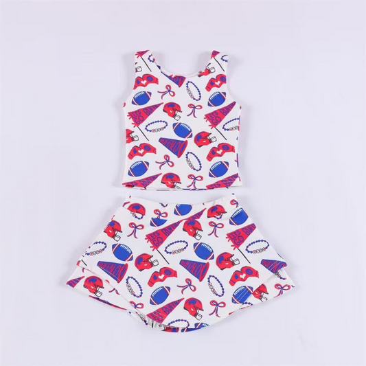 GSD2689 Kids Girls Football Team Red Blue Yoga Skort Set Preorder