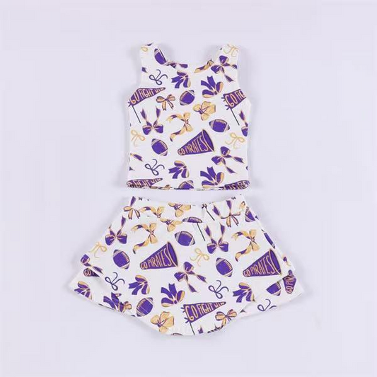 GSD2690 Kids Girls Football Team Purple Yoga Skort Set Preorder