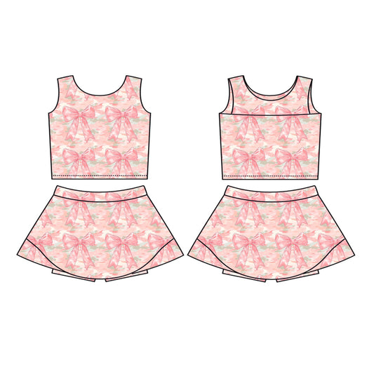 GSD2701 Baby Girls Pink Bow Sleeveless Tank Top Skort Set Preorder