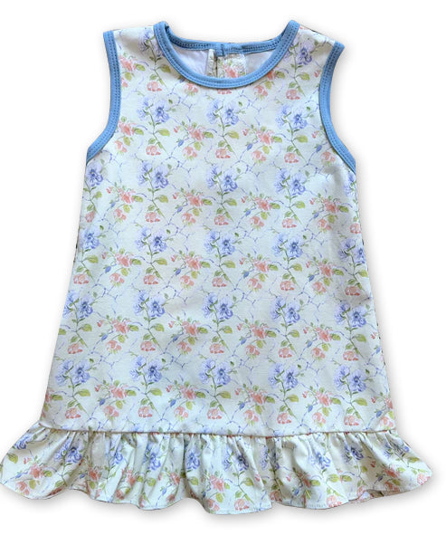 GSD2703 Baby Girls Blue Floral Sleeveless Dress With Ruffle Preorder