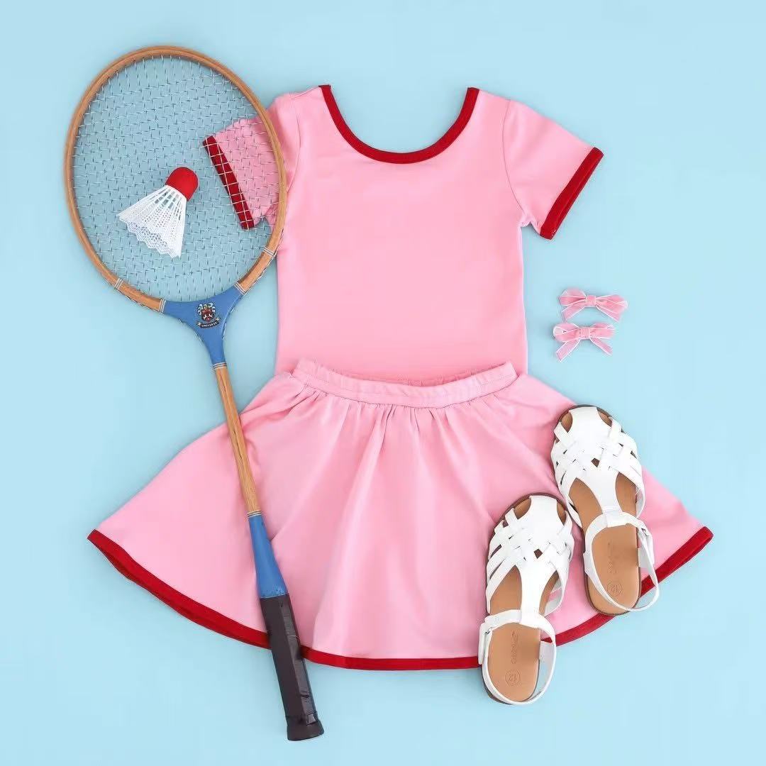 GSD2707 Baby Girls Pink Short Sleeve Yoga Skort Set Preorder