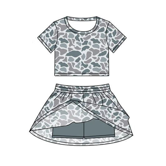 GSD2724 Baby Girls Short Sleeves Gray Camo Top Skorts Set Set Preorder