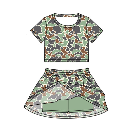 GSD2727 Baby Girls Short Sleeves Green Camo Top Skorts Set Set Preorder