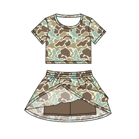 GSD2729 Baby Girls Short Sleeves  Khaki Camo Top Skorts Set Set Preorder