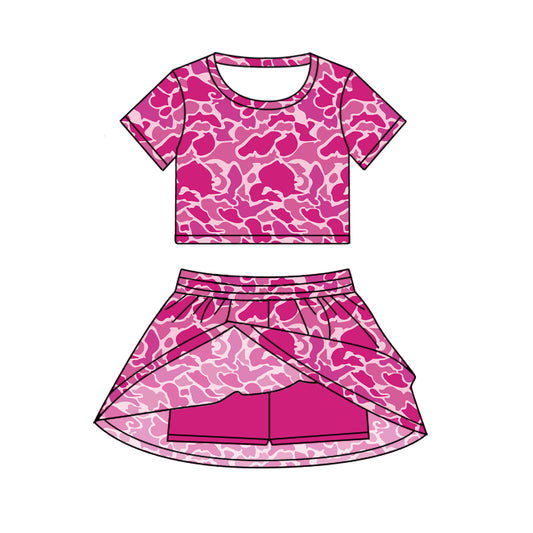 GSD2730 Baby Girls Short Sleeves Hot Pink Camo Top Skorts Set Set Preorder