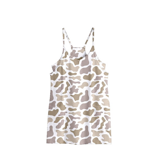 GSD2745 Women Grey camo Strap Yoga Dress With Pocket