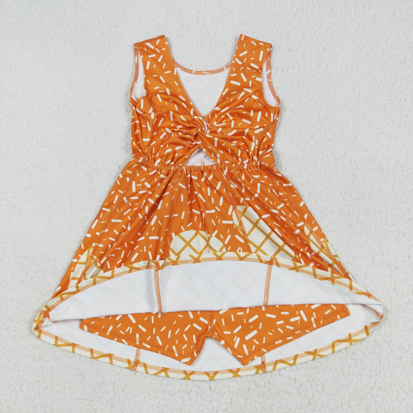 Sibling Baby Orange Color Ice Cream Drip Hoodie Top and Active Dress