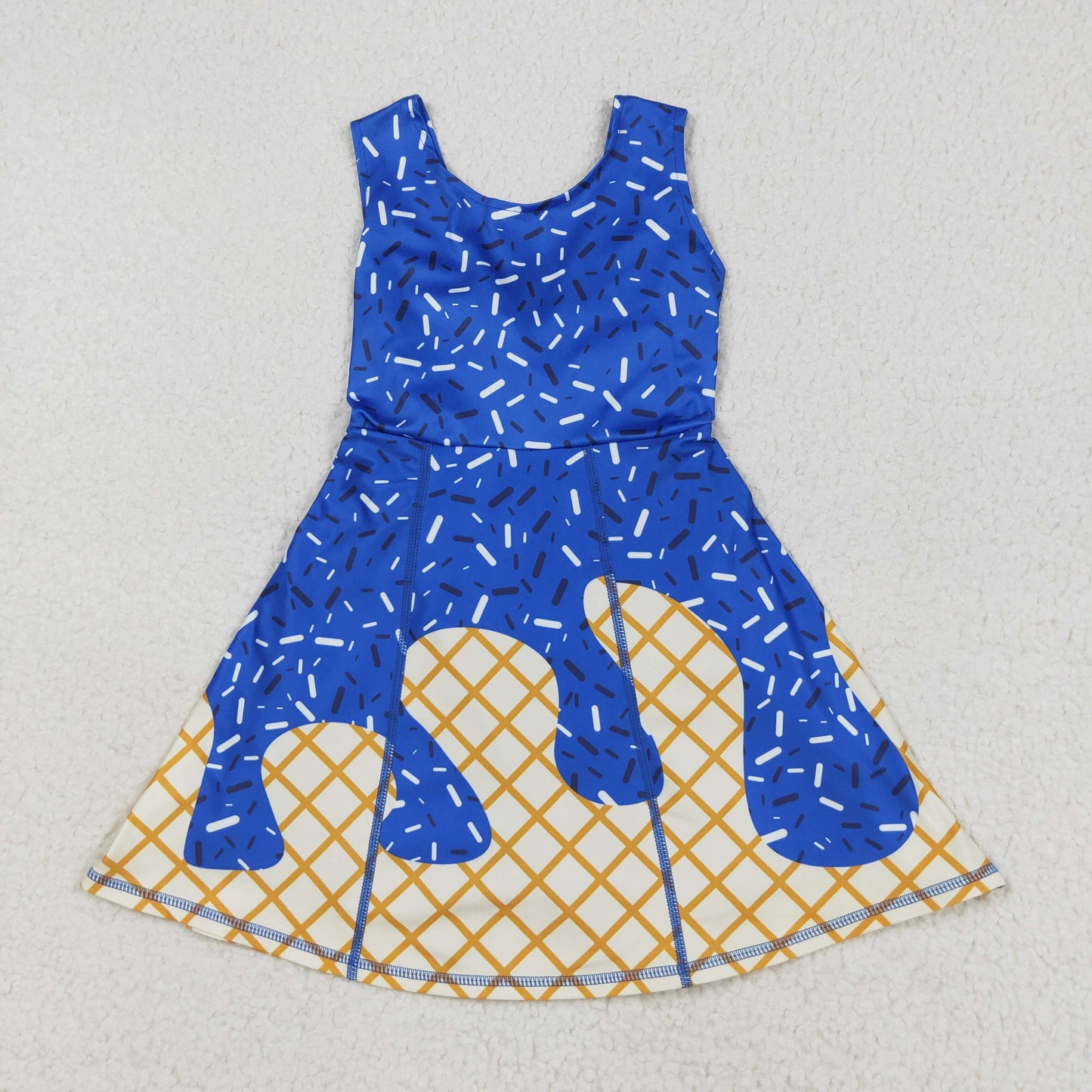 Sibling Baby Royalblue  Color Ice Cream Drip Hoodie Top and Active Dress