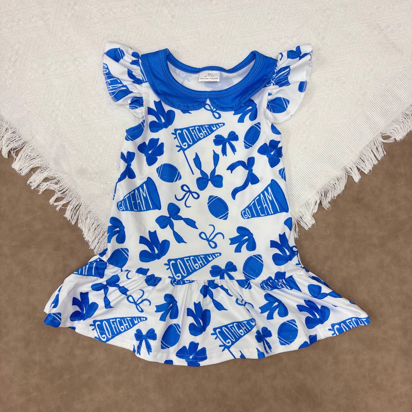 Go Team Blue Color Bow Football Team Dress and Romper