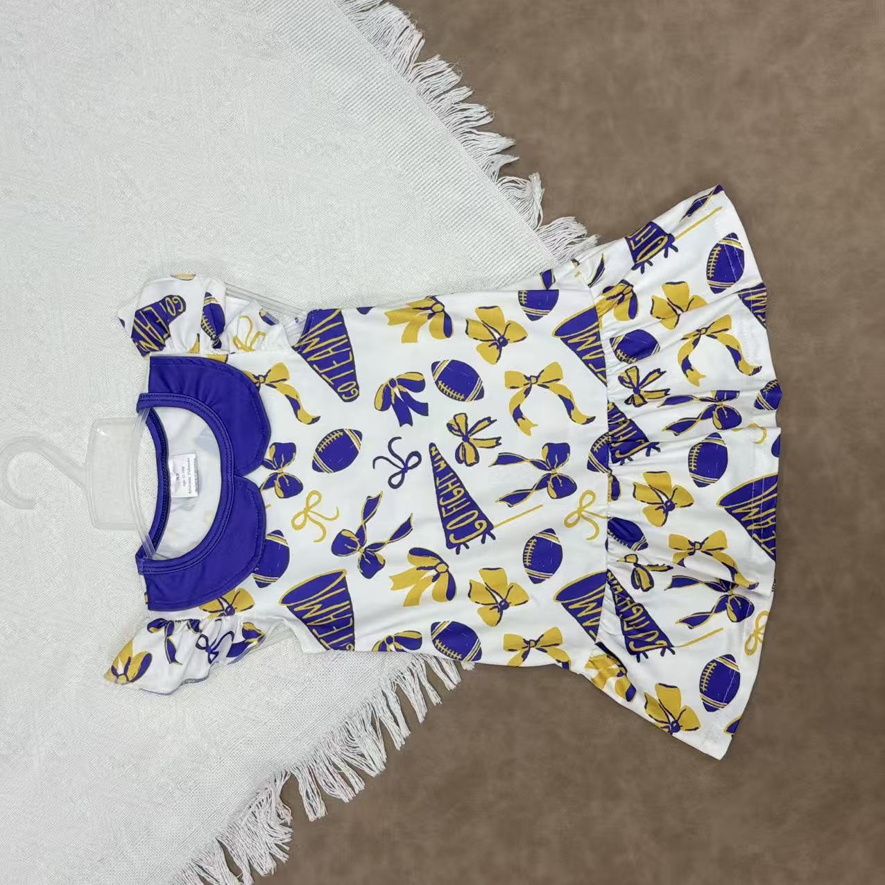 Go Flight Win Football Bow Print Flutter Sleeve Dress