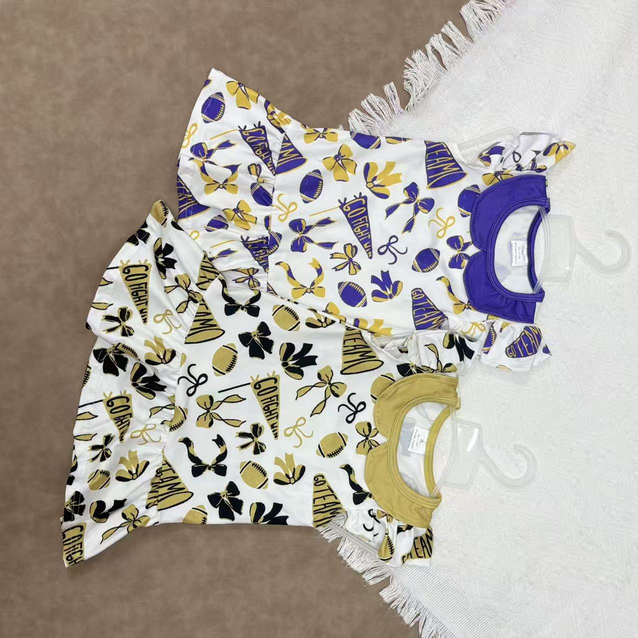 Go Flight Win Football Bow Print Flutter Sleeve Dress