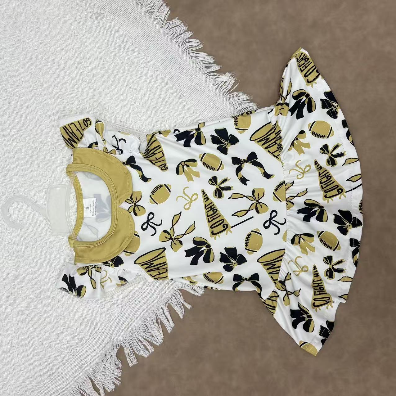 Go Flight Win Football Bow Print Flutter Sleeve Dress