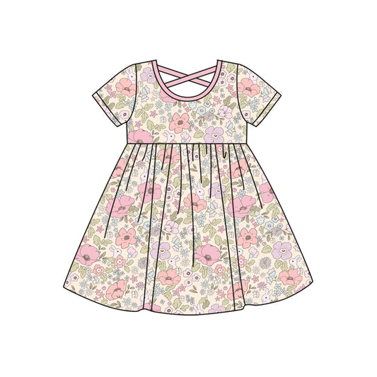 GSD2814 Baby Girls Easter Buny Floral Short Sleeve Dress Preorder
