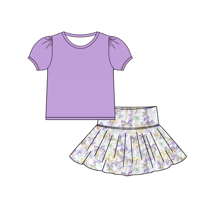 GSD2828 Kids Girls Mard Gras Purple Short Sleeve Top With Skort Set Preorder