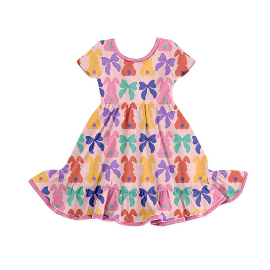 GSD2834 Baby Girls Easter BUnny Bow Short Sleeve dress Preorder