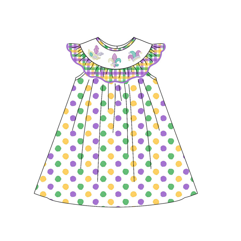GSD2848 Baby Girls Mardi Gras Polka Dot Dress Preorder