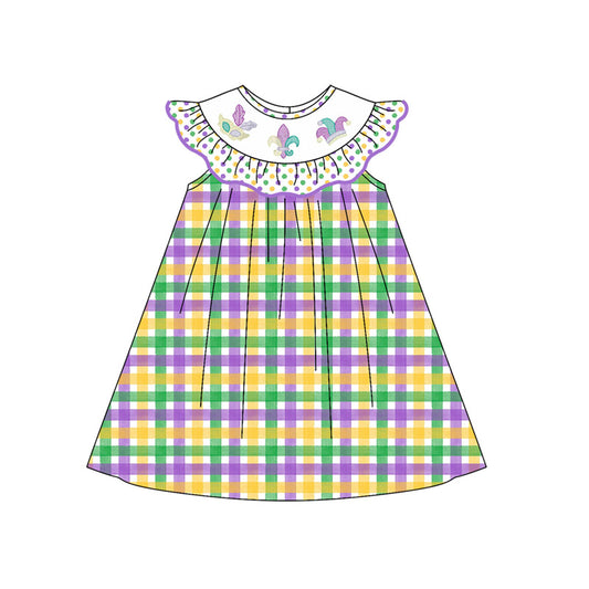 GSD2849 Baby Girls Mardi Gras Gingham Dress Preorder