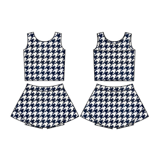 GSD2858 Kids Girls Black Houndstooth Yoga Skort Set Preorder