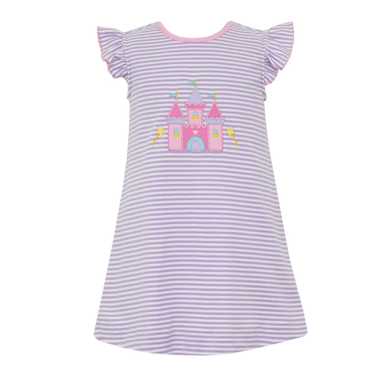 GSD2859 Baby Girls Castle Purple Striped Flutter Sleeve Dress Preorder