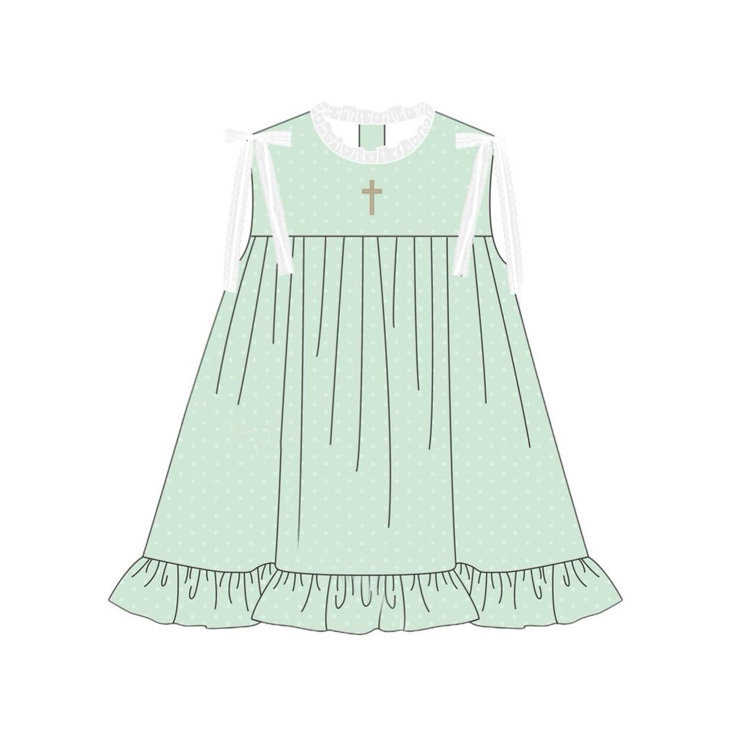 GSD2860 Baby Girls Green Polka Dot Cross Sleeveless Dress Preorder
