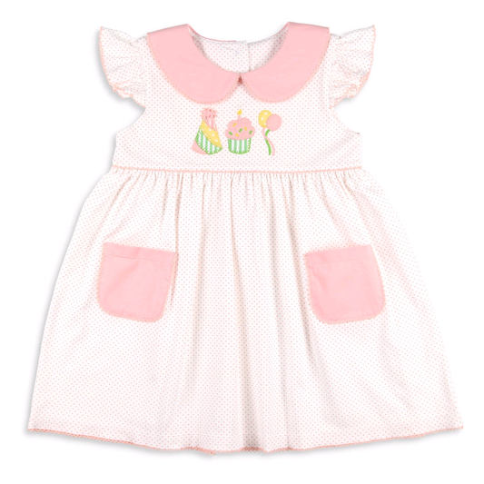 GSD2865 Baby Girls Happy Birthday Cake Polka Dot Dress With Pocket Preorder