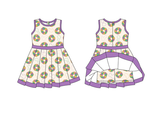 GSD2867 Kids Girls Mardi Gras Doughnut Active Dress Preorder