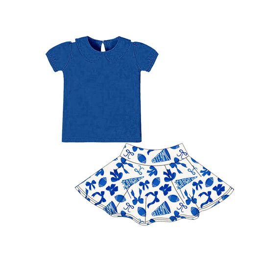 GSD2874 Kids Girls Blue Short Sleeve With Sport Tram Skort Active Set Preorder