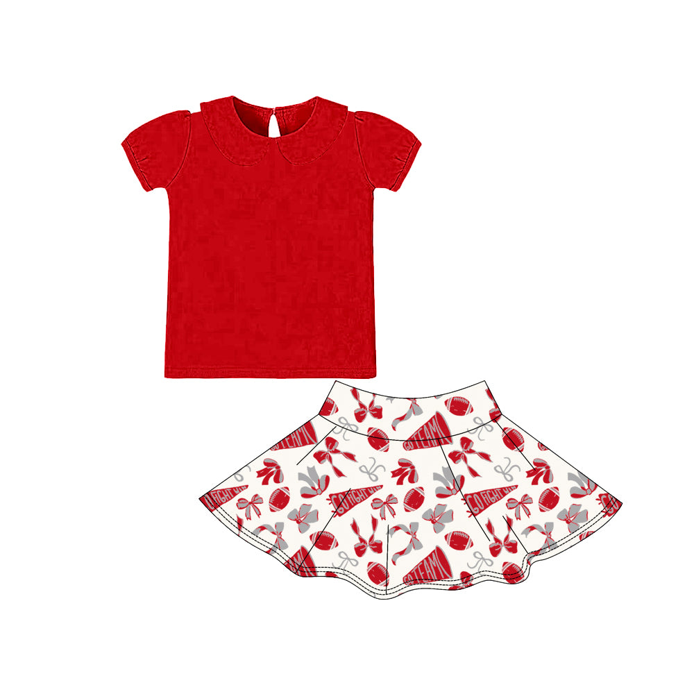 GSD2877 Kids Girls Red Short Sleeve With Sport Tram Skort Active Set Preorder