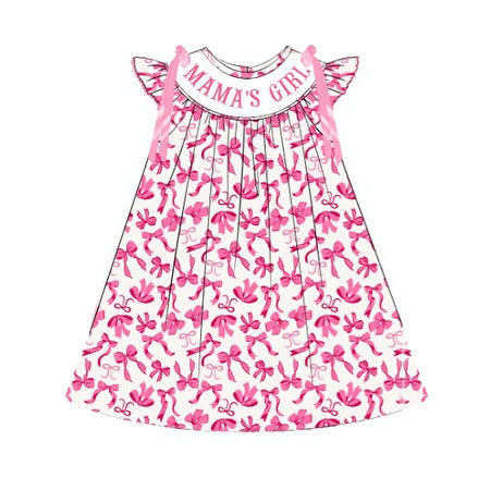 GSD2939 Mama's Girl Pink Bow Flutter Sleeve Dress Preorder