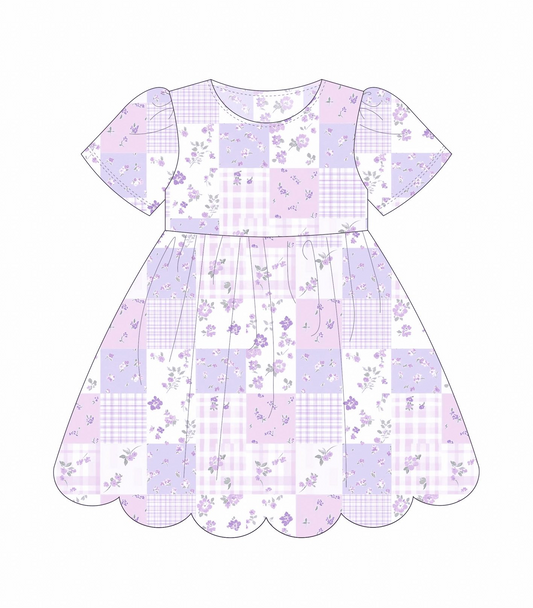 GSD3174 Baby Girls Violet Flowers Short Sleeve Dress