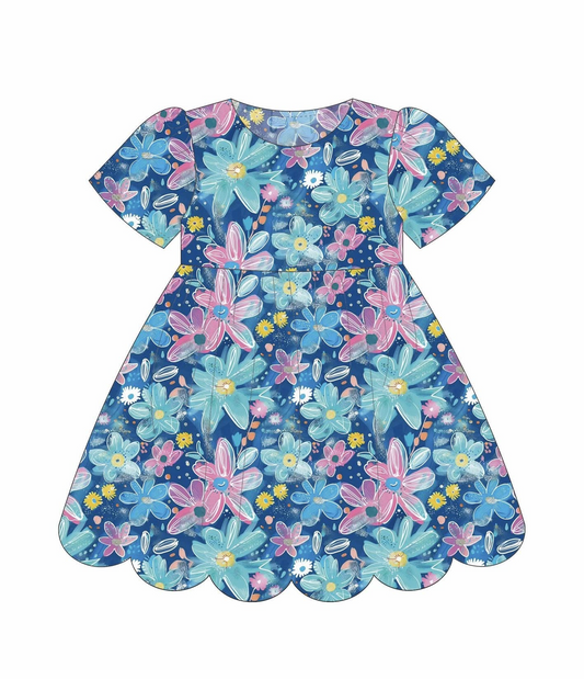 GSD3175 Baby Girls  Flowers Short Sleeve Dress