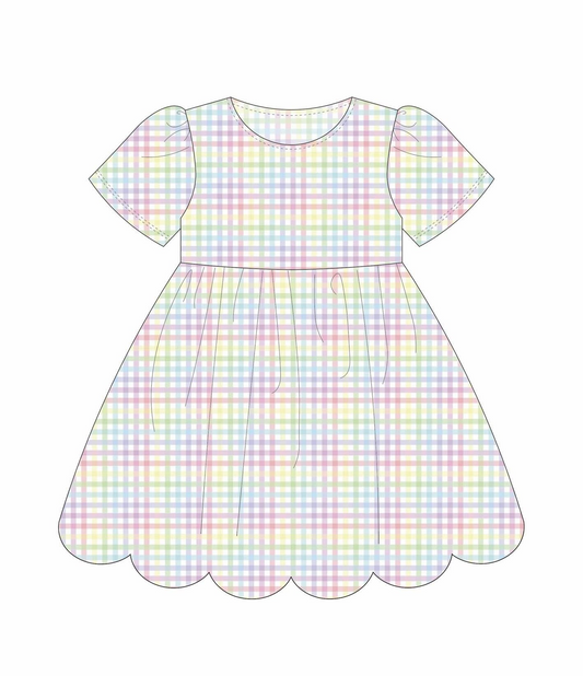 GSD3176 Baby Girls  Gingham Short Sleeve Dress