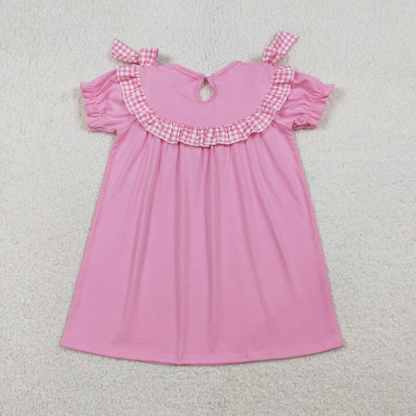 Sibling Baby Girls Embroidery Corss Pink Smocked Dress/Bubble Romper
