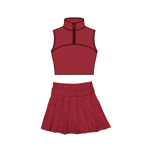 GSD3291 Baby Girls Dark Red Pullover Top With Skirt Active Set Preorder