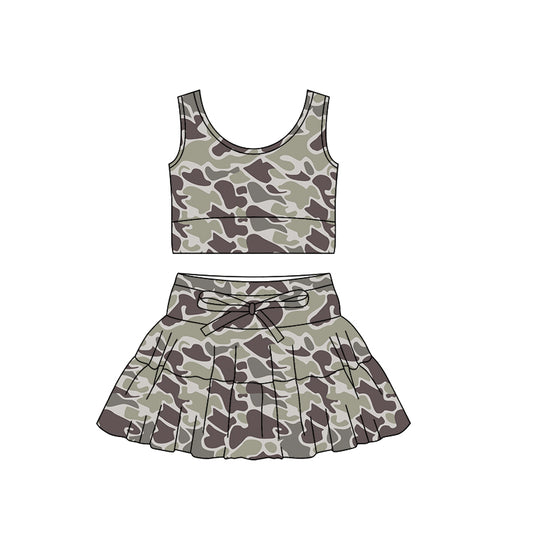 GSD3304  Baby girls grey tank top with skirt active set preorder