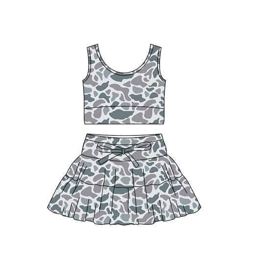 GSD3306 Baby girls grey camo tank top with skirt active set preorder