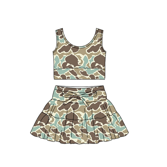 GSD3307 Baby girls blue camo tank top with skirt active set preorder