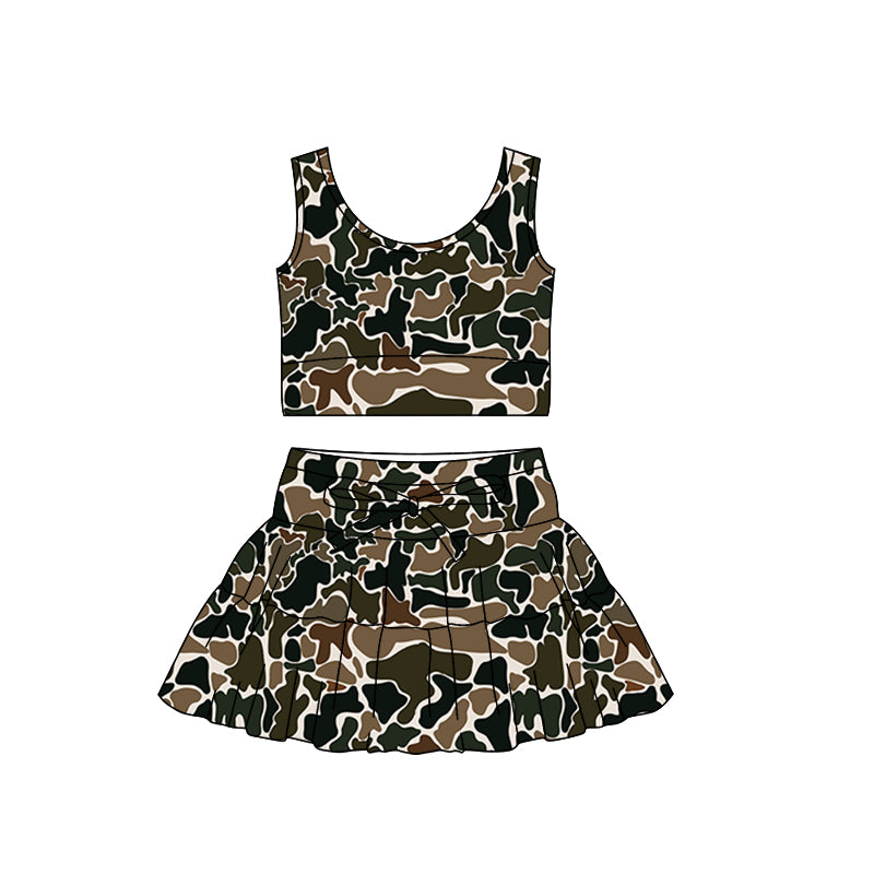 GSD3308 Baby girls brown camo tank top with skirt active set preorder