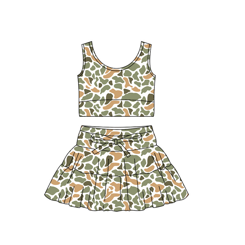 GSD3310Baby girls green camo tank top with skirt active set preorder