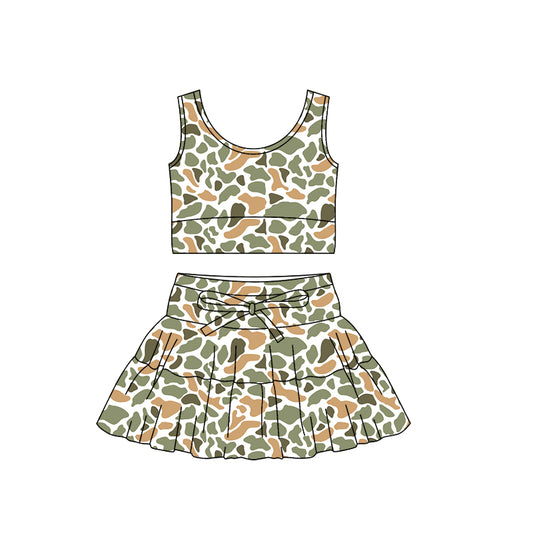 GSD3310Baby girls green camo tank top with skirt active set preorder