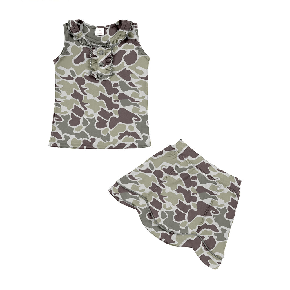 GSD3344 Baby Girls Grey Camo Sleeveless Top With Skirt Set Active Yoga Set Preorder