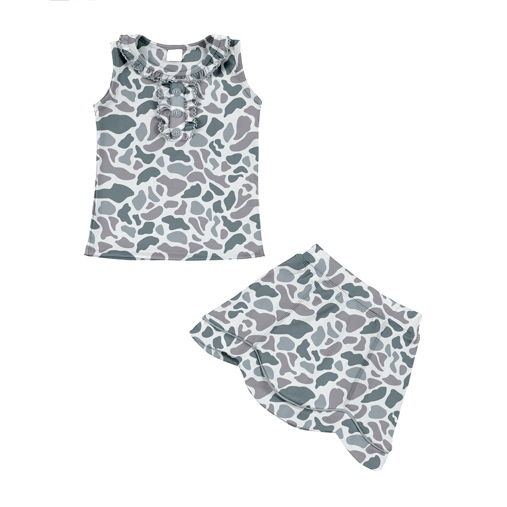 GSD3346 Baby Girls Old School Camo Sleeveless Top With Skirt Set Active Yoga Set Preorder