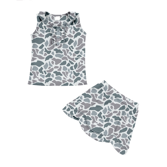GSD3346 Baby Girls Old School Camo Sleeveless Top With Skirt Set Active Yoga Set Preorder