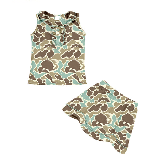 GSD3347 Baby Girls Blue Camo Sleeveless Top With Skirt Set Active Yoga Set Preorder