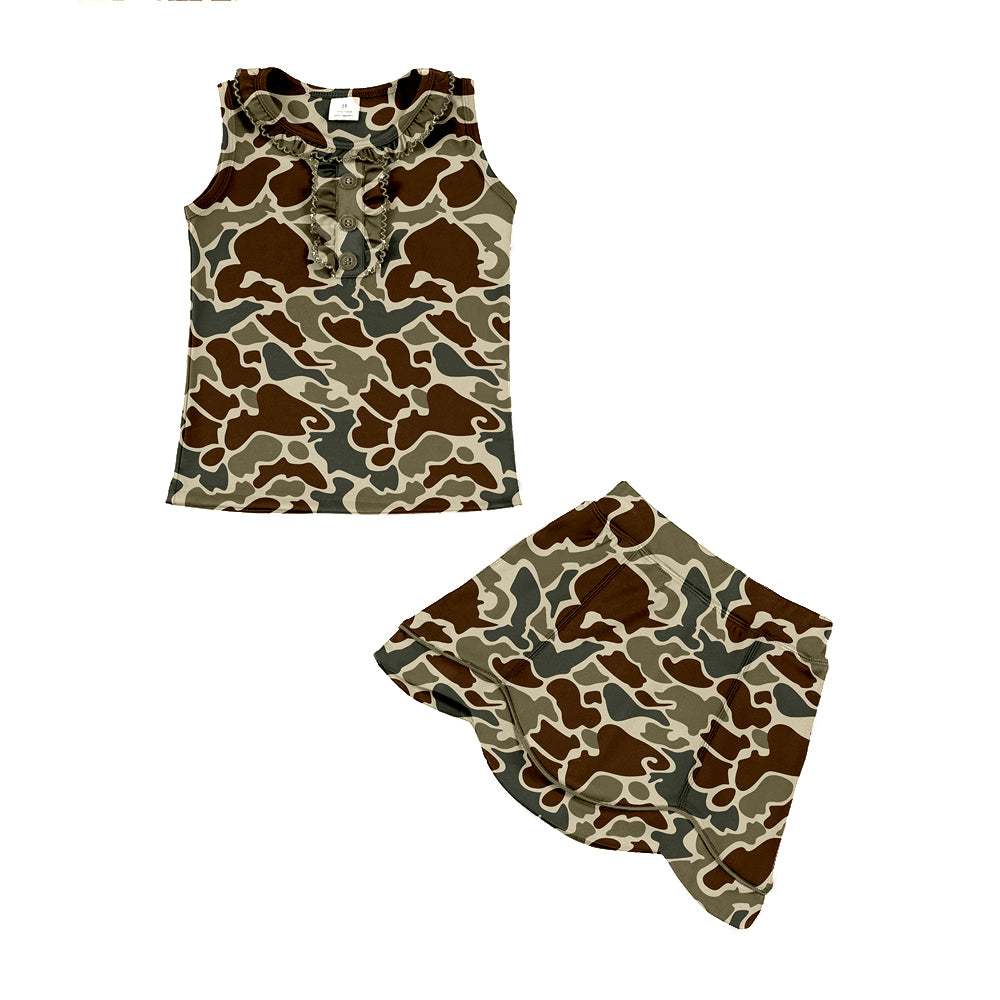 GSD3351 Baby Girls Dark Brown Camo Sleeveless Top With Skirt Set Active Yoga Set Preorder