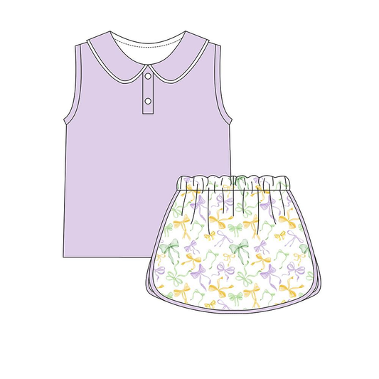 GSD3368Baby Girls Violet Top With Bow SKirtActive Yoga Set