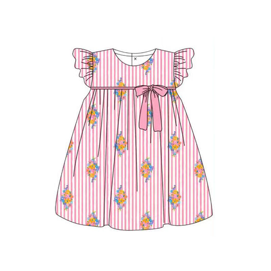 GSD3390 Baby girls flowers striped dress preorder