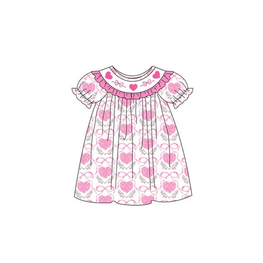 GSD3391 Baby Girls Heart Bow Short Sleeve Dress Preorder