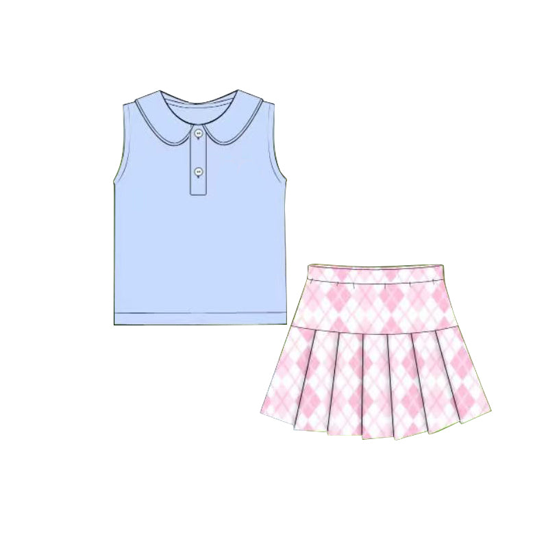 GSD3395 Baby Girls Blue Top With Pink diamond Skirt Active Set Preorder